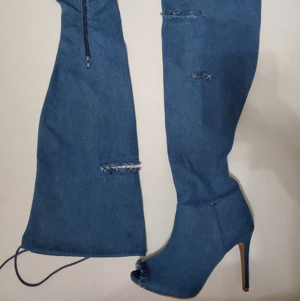 Distressed Jean Over-the-knee Boots (new)